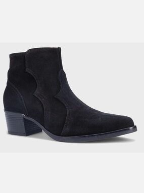 Ron white Suede Black Ankle Booties with Sculpted Paneling
